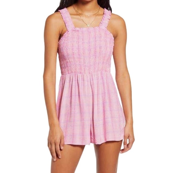 BP Romper Playsuit 100% Rayon Polka-dot Shirred Smocked Ruffles Fluttery NWOT - Picture 4 of 16